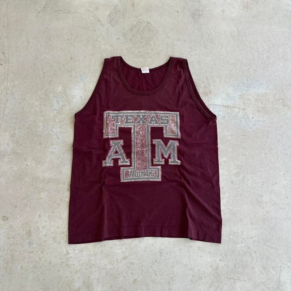 80s Vintage Texas A&M Aggies College Graphic Tank Top Tee